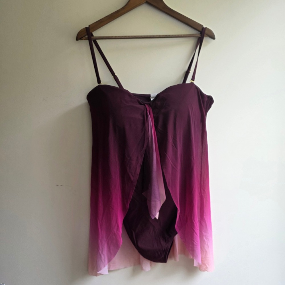 Island Waves Ombre Fairy Swim Dress Purple Pink Mesh Flyaway 2X Dark Romantic